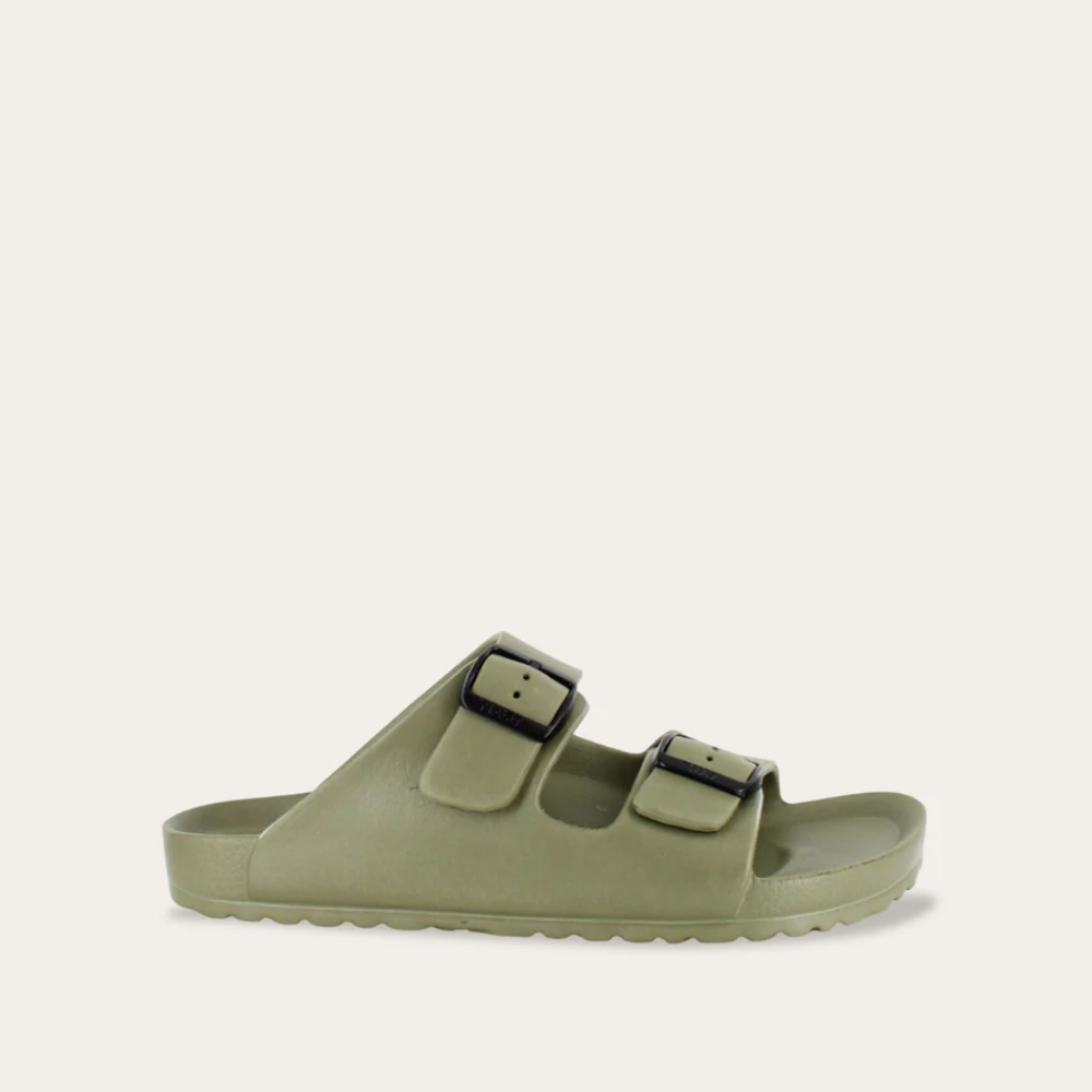 A green Santa Barbara EVA sandal with two adjustable straps.