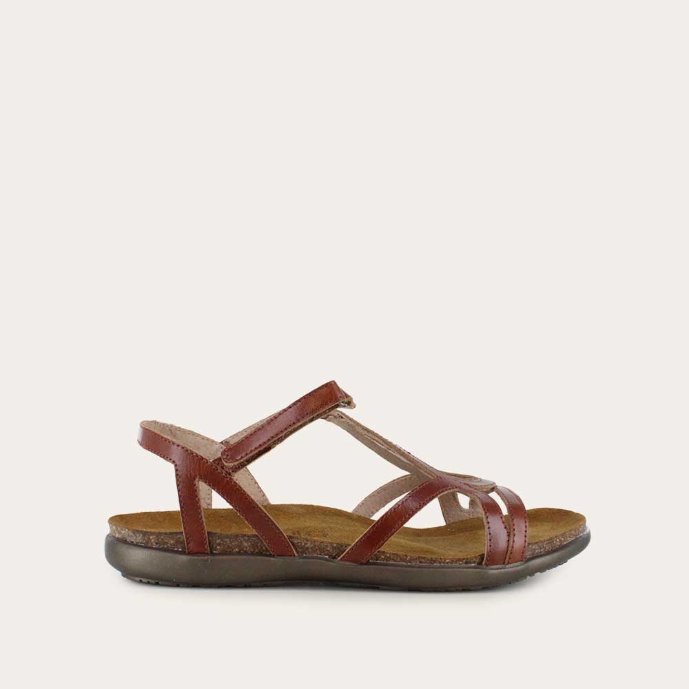 Brown sandal on a light gray background